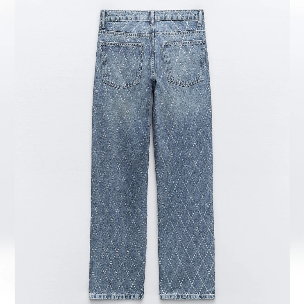 Zara RHINESTONE JEWEL STRAIGHT JEANS BLUE Size 2/26
